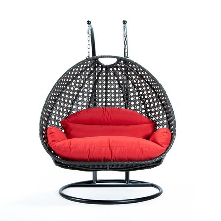 LEISUREMOD Charcoal Wicker Hanging 2 person Egg Swing Chair with Red Cushions ESCCH-57R